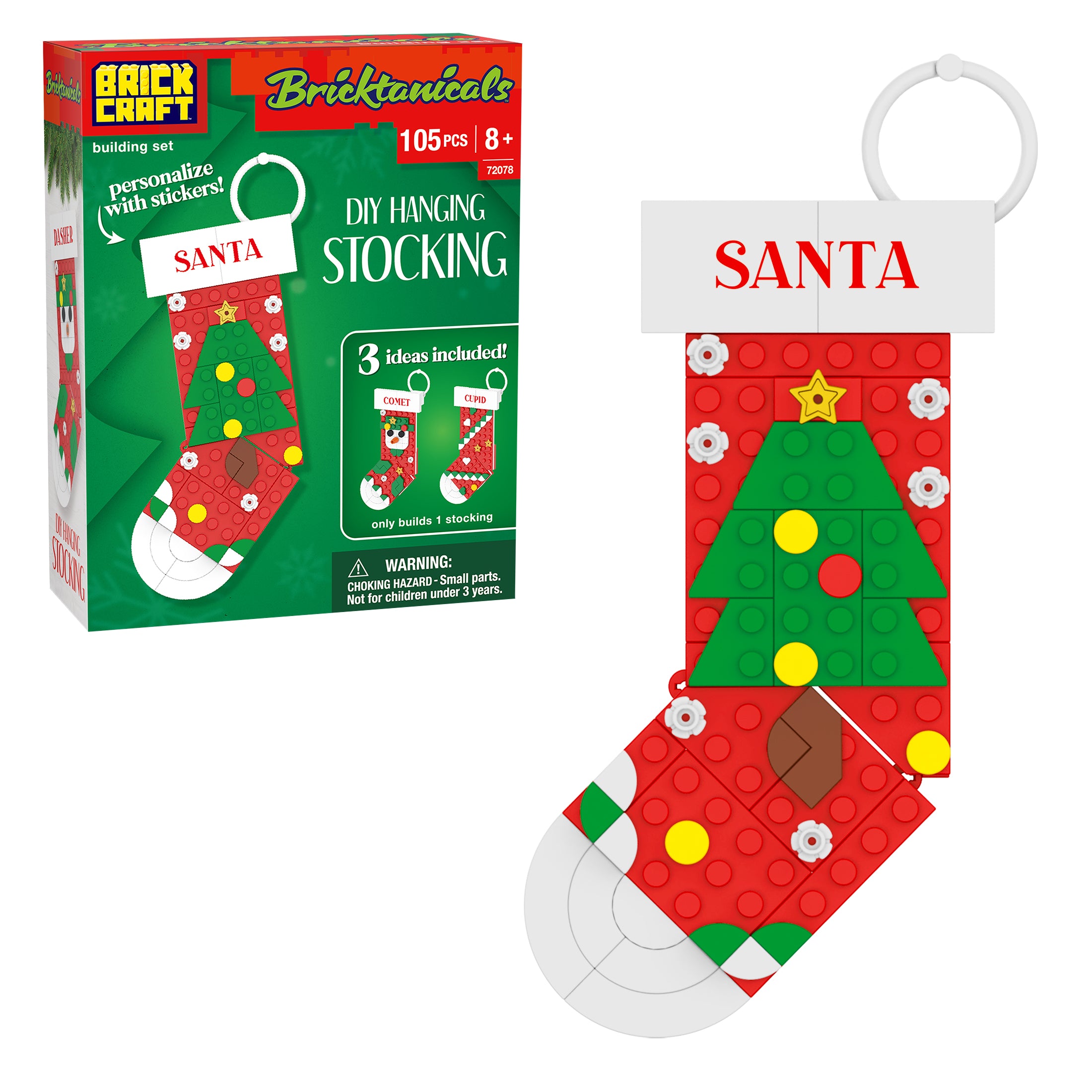 Brickcraft DIY hanging stocking set with packaging on a white background