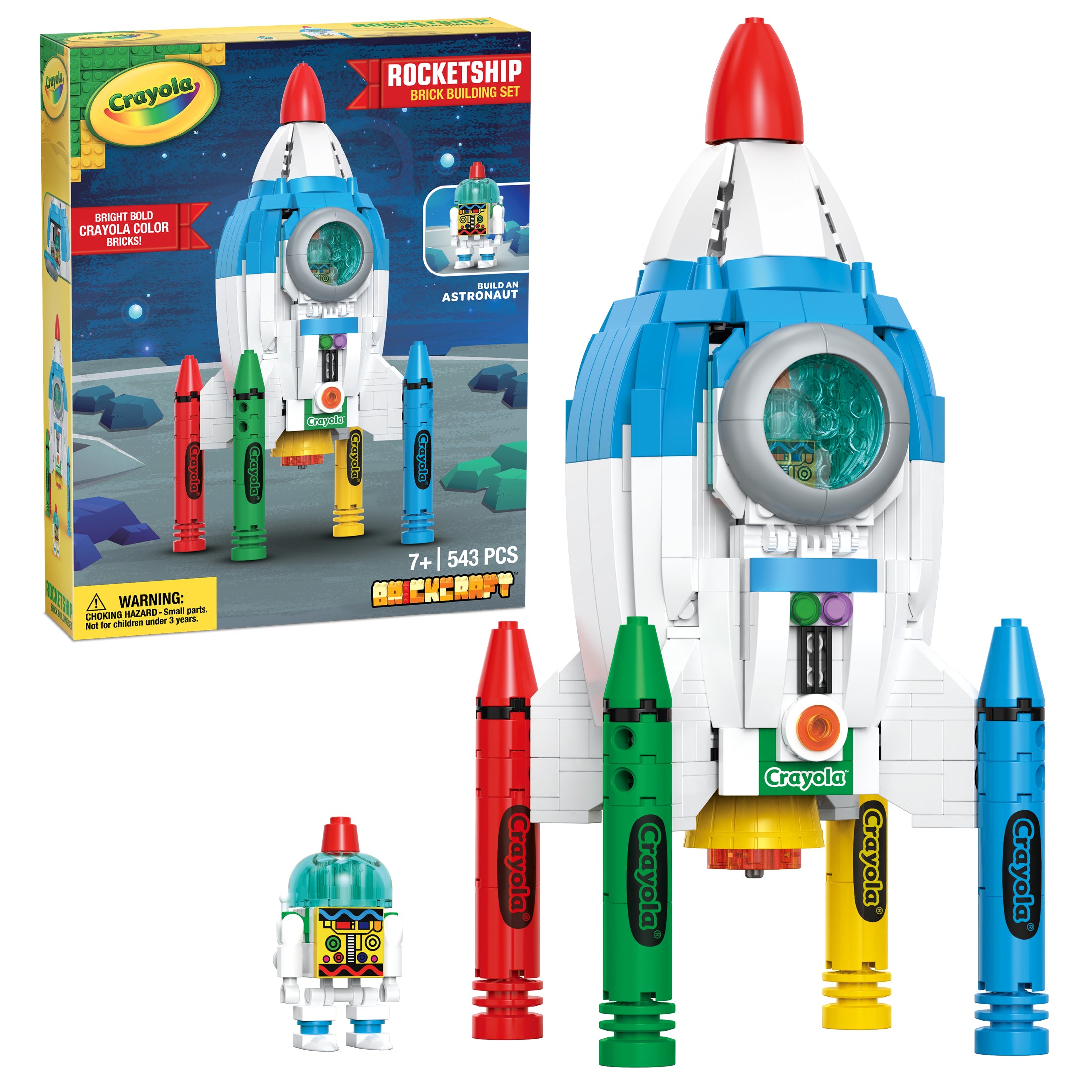 Brickcraft x Crayola Rocketship Brick Building Set – 543 Piece Kit