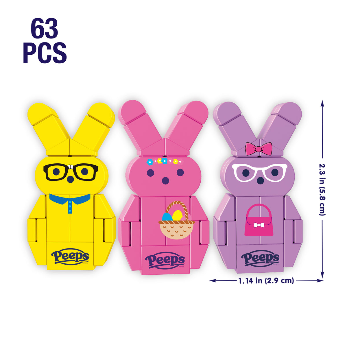 Peeps 3-Pack Bunnies (Yellow, Purple, Pink)