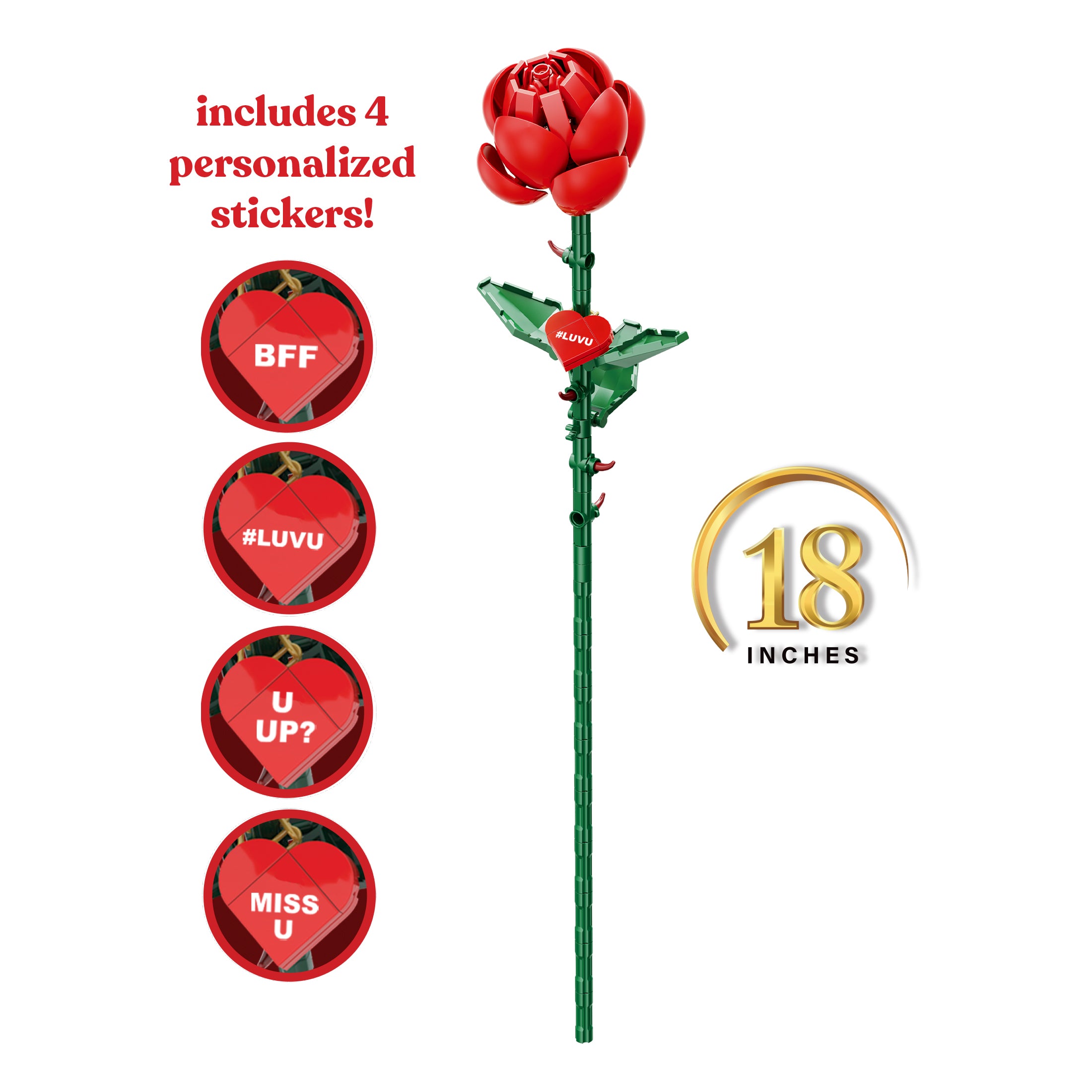 Bricktanicals Red Long Stem Rose Brick Building Set – 102 Piece