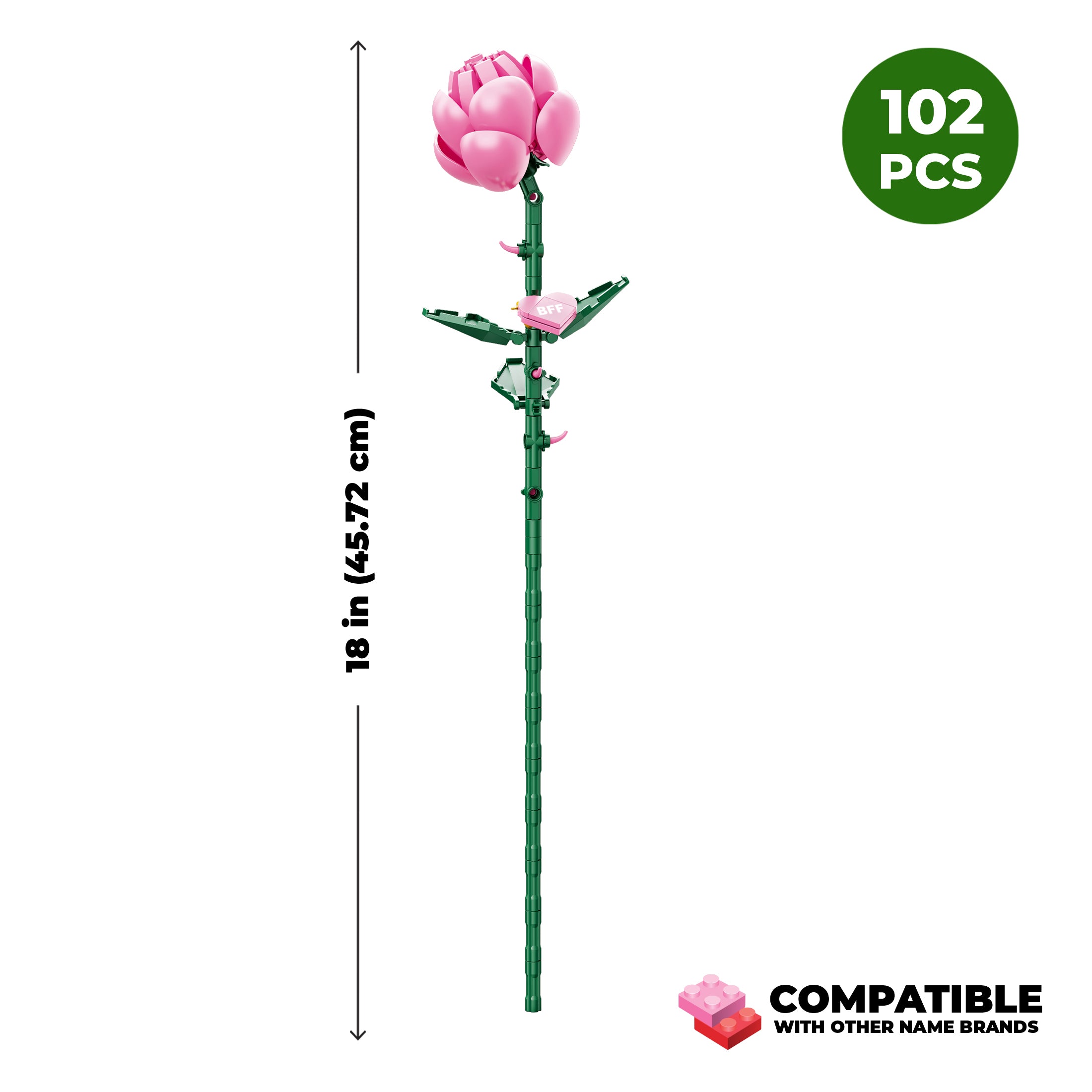 Bricktanicals Pink Long Stem Rose Brick Building Set – 102 Piece