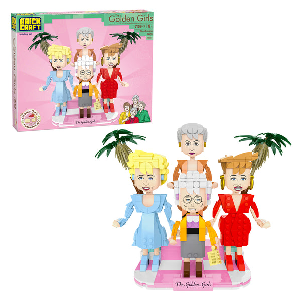 The Golden Girls, alternate view — Brickcraft brick set with detailed kitchen, lanai, and four character figures.