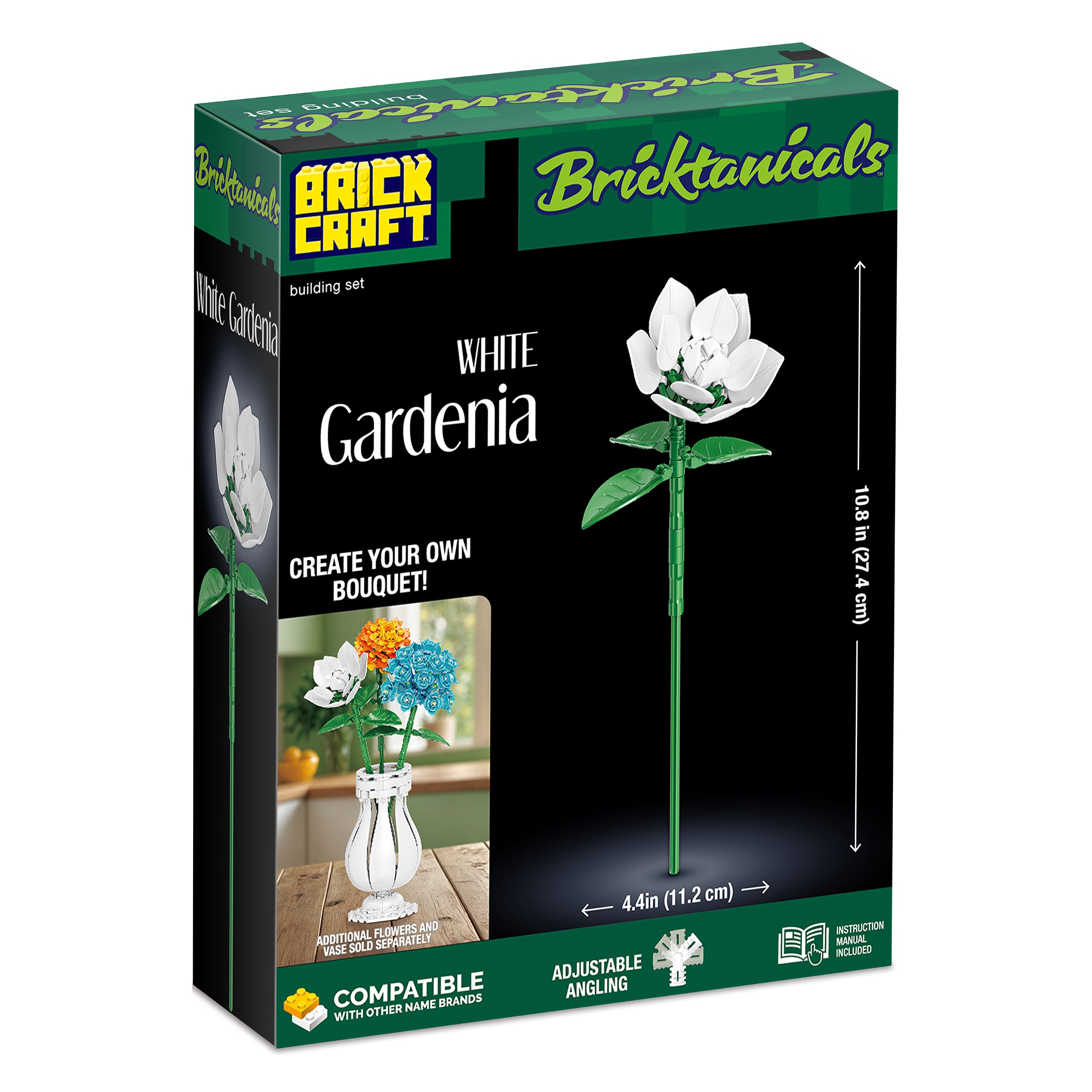 Bricktanicals White Gardenia Brick Building Kit – 47-Piece Set