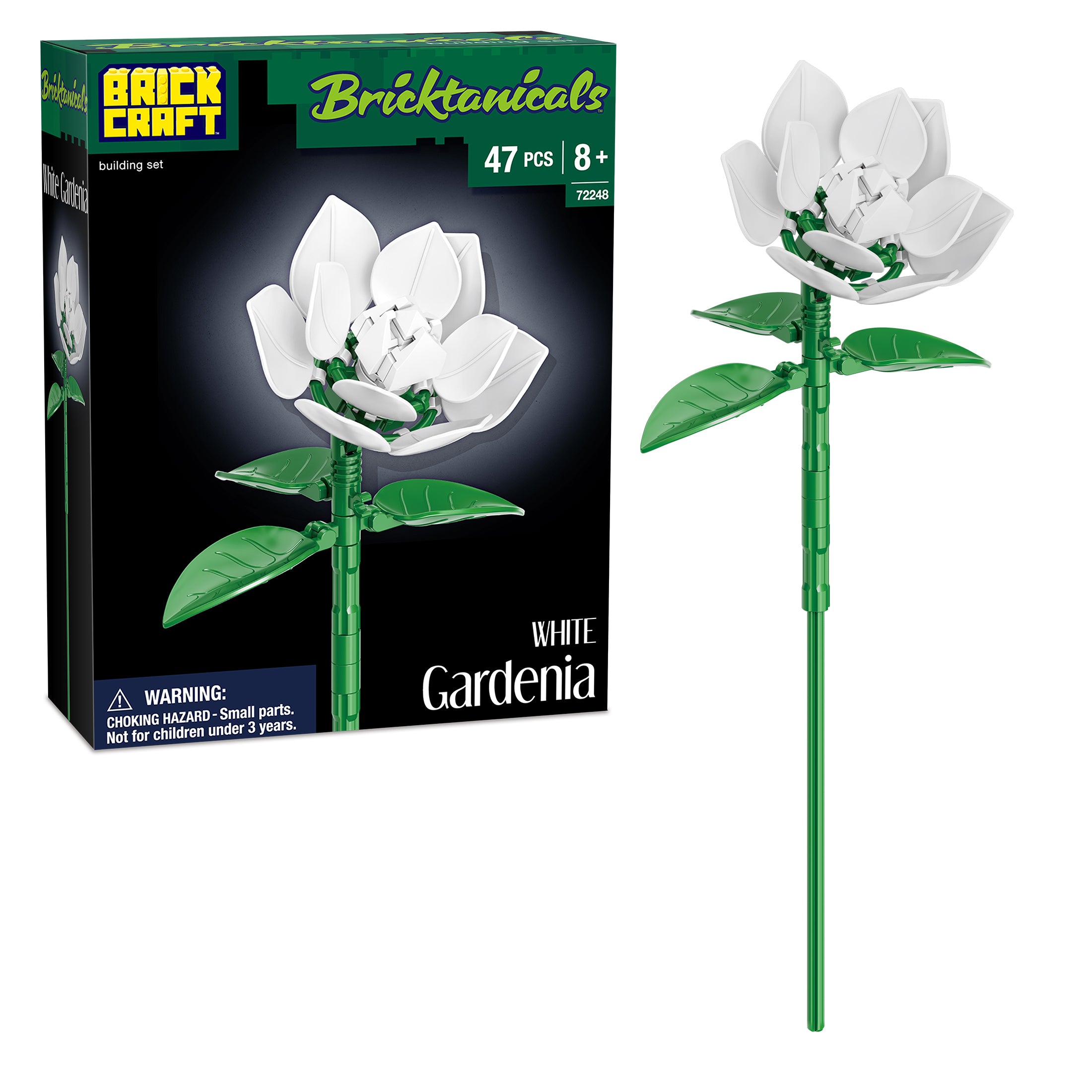 Bricktanicals White Gardenia Brick Building Kit – 47-Piece Set