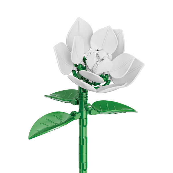 Bricktanicals White Gardenia Brick Building Kit – 47-Piece Set