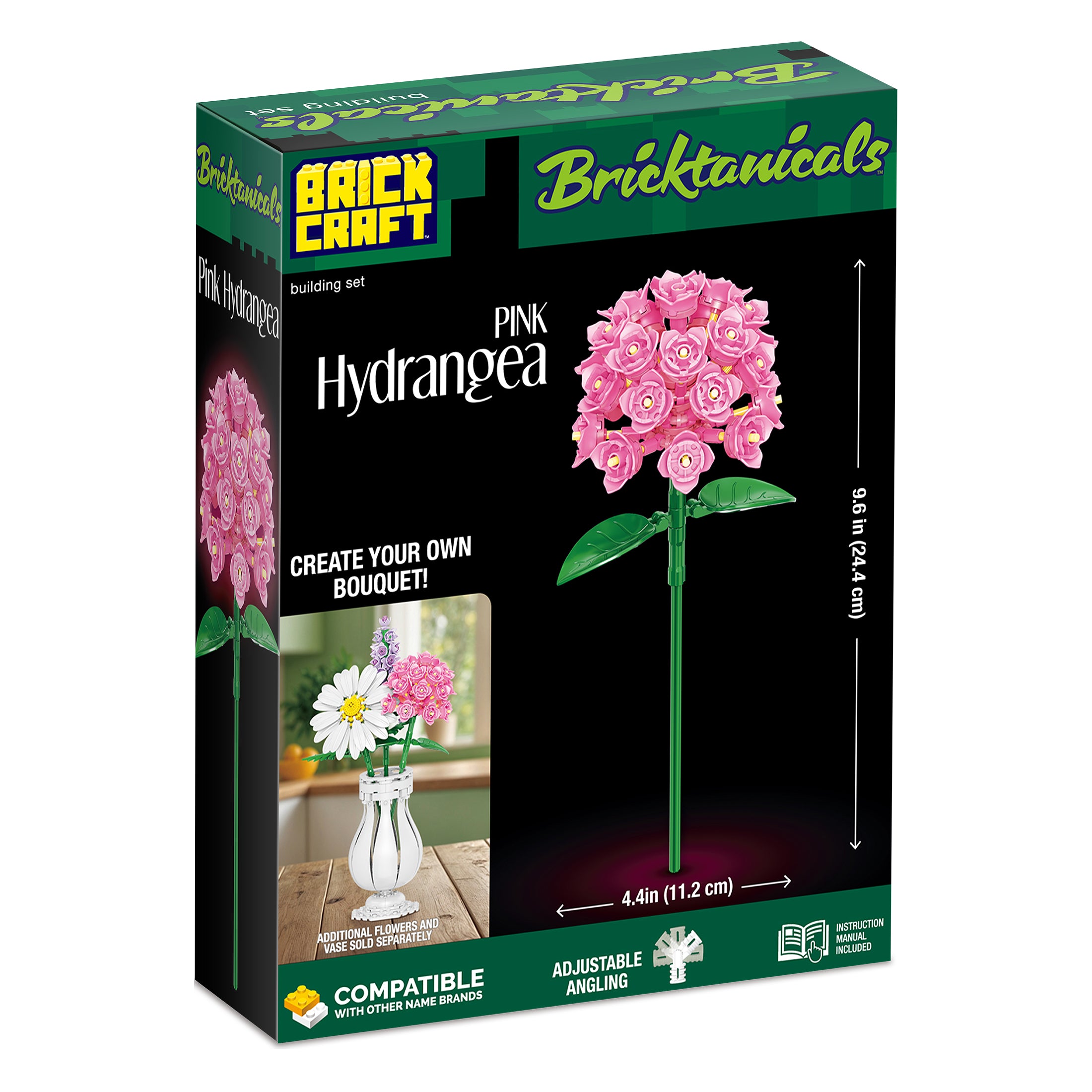Bricktanicals Pink Hydrangea Brick Building Kit – 121-Piece Set