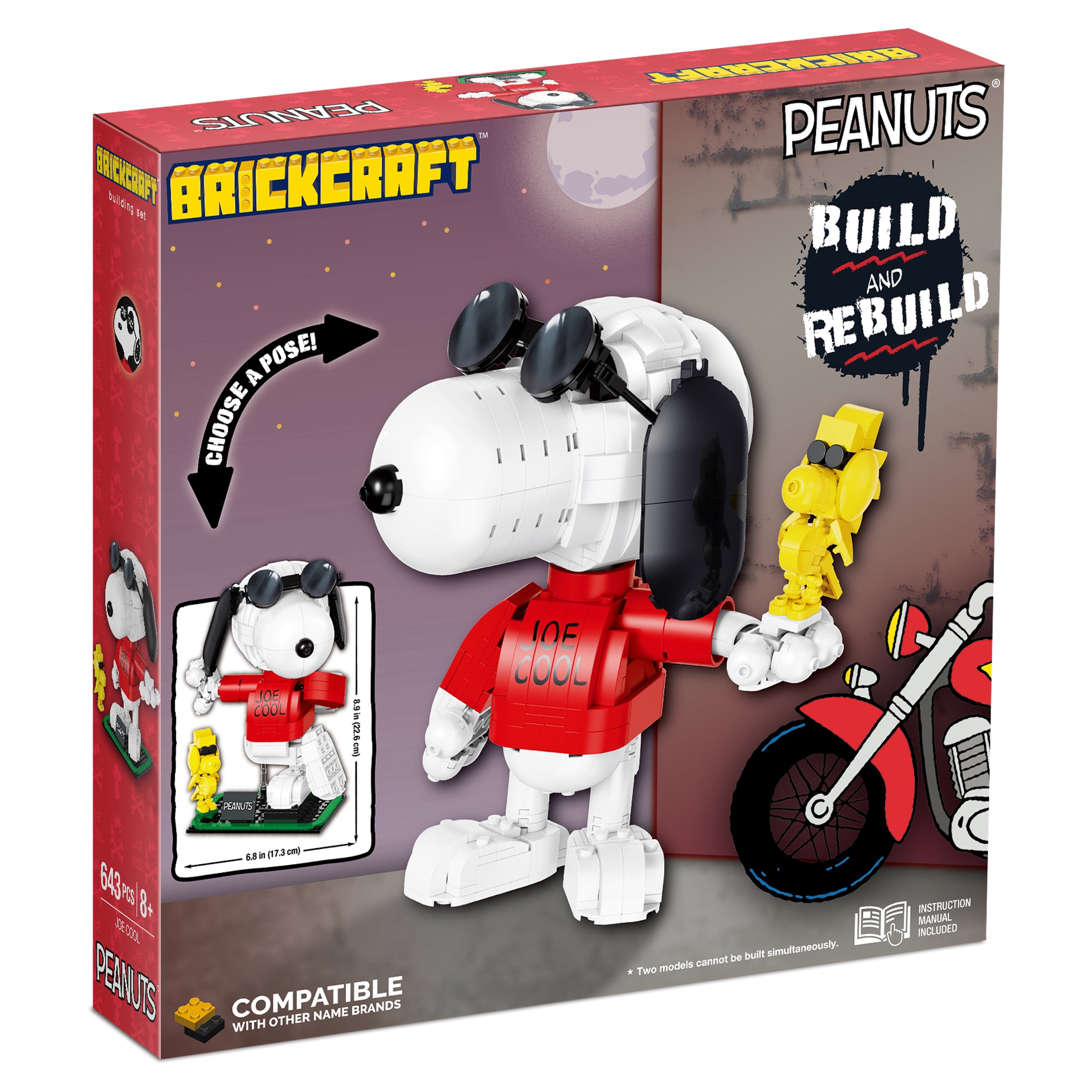 SNOOPY - はった工房 Brickcraft x Peanuts Joe Cool Brick Building Kit – 643 Pieces