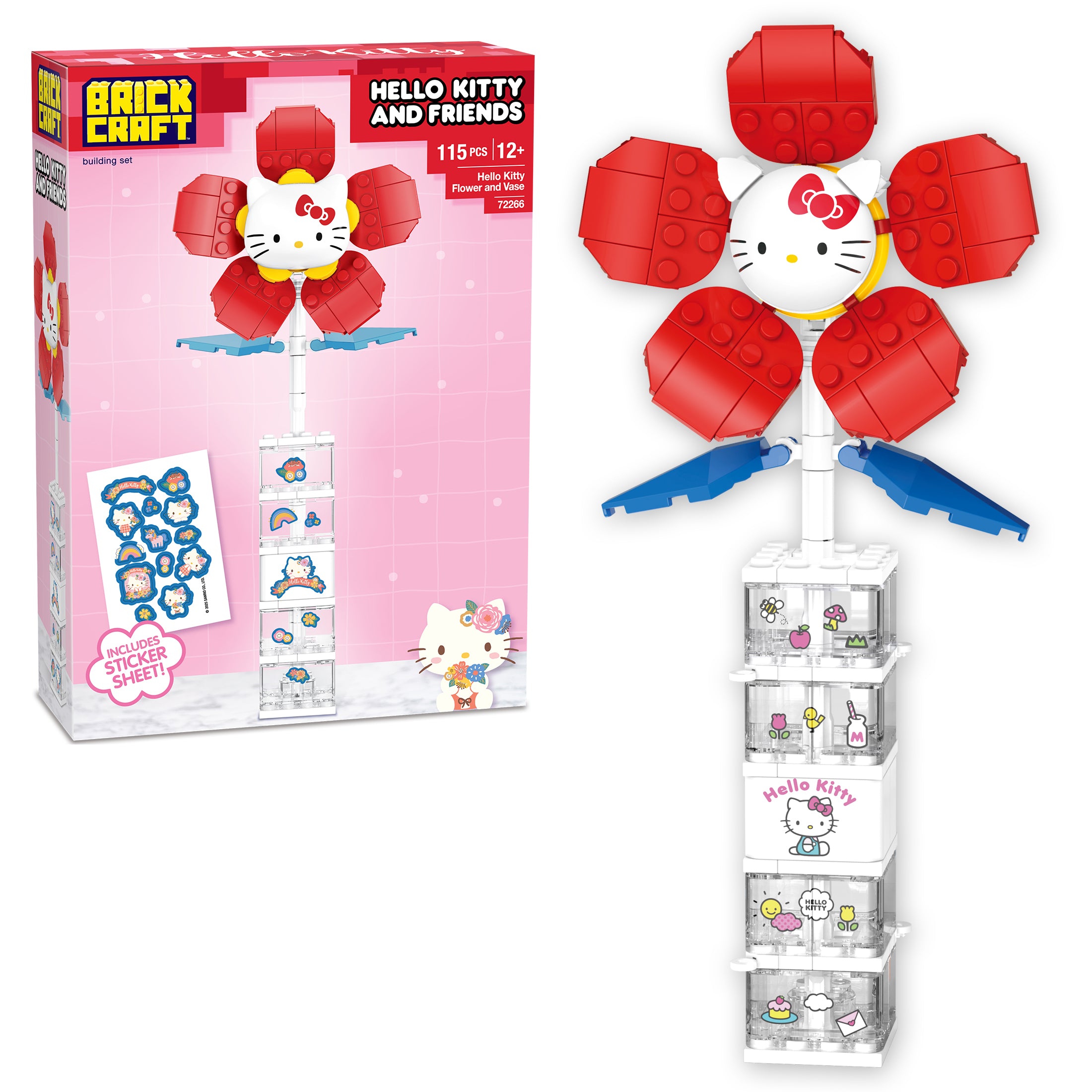 Brickcraft x Hello Kitty Flower & Vase Brick Building Set – 115 Pieces