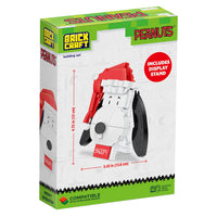 Box of Brickcraft Peanuts Snoopy building set with display stand on a white background