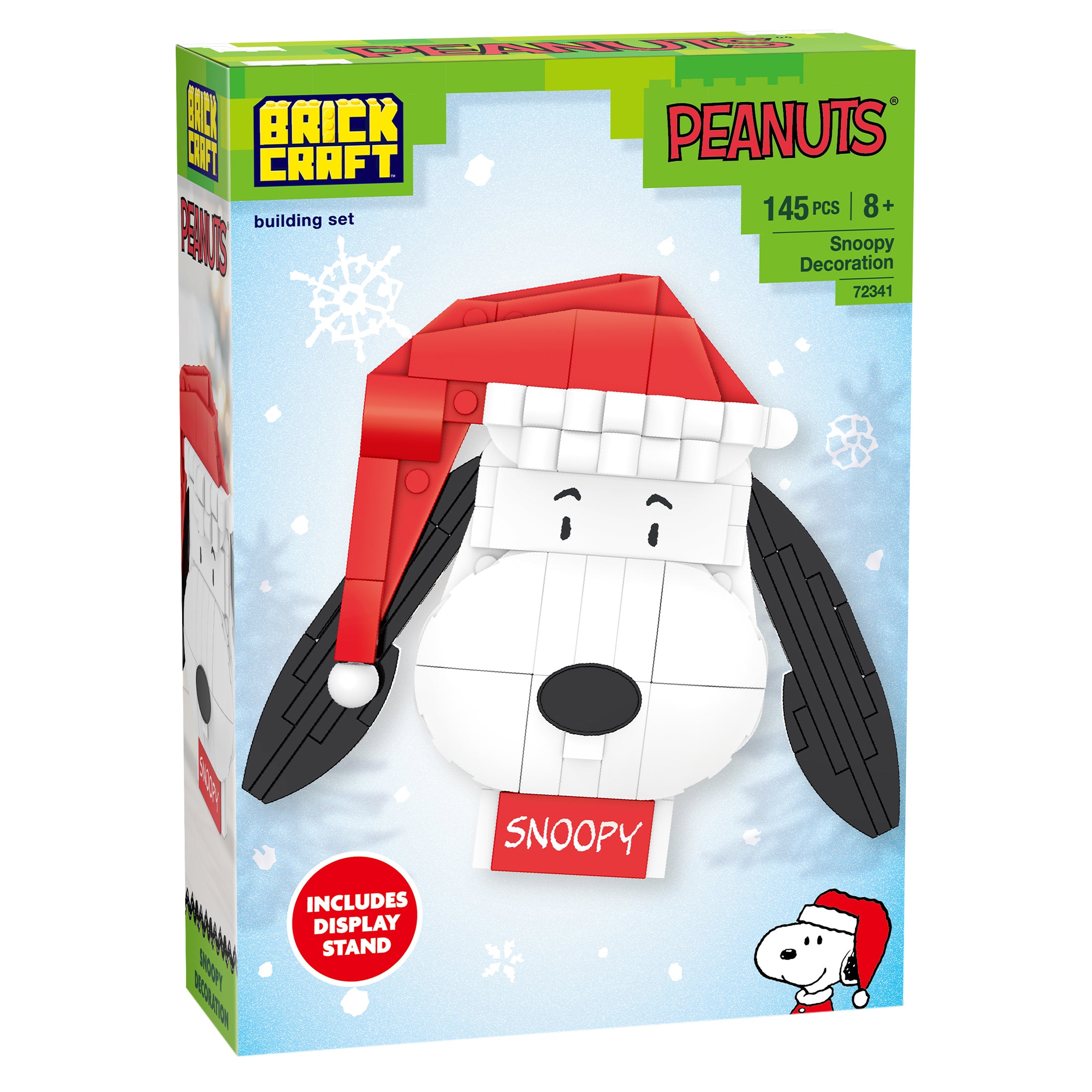 Brick Craft Peanuts Snoopy building set packaging with Christmas hat