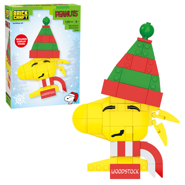 Brickcraft Peanuts Woodstock building set with packaging on a white background