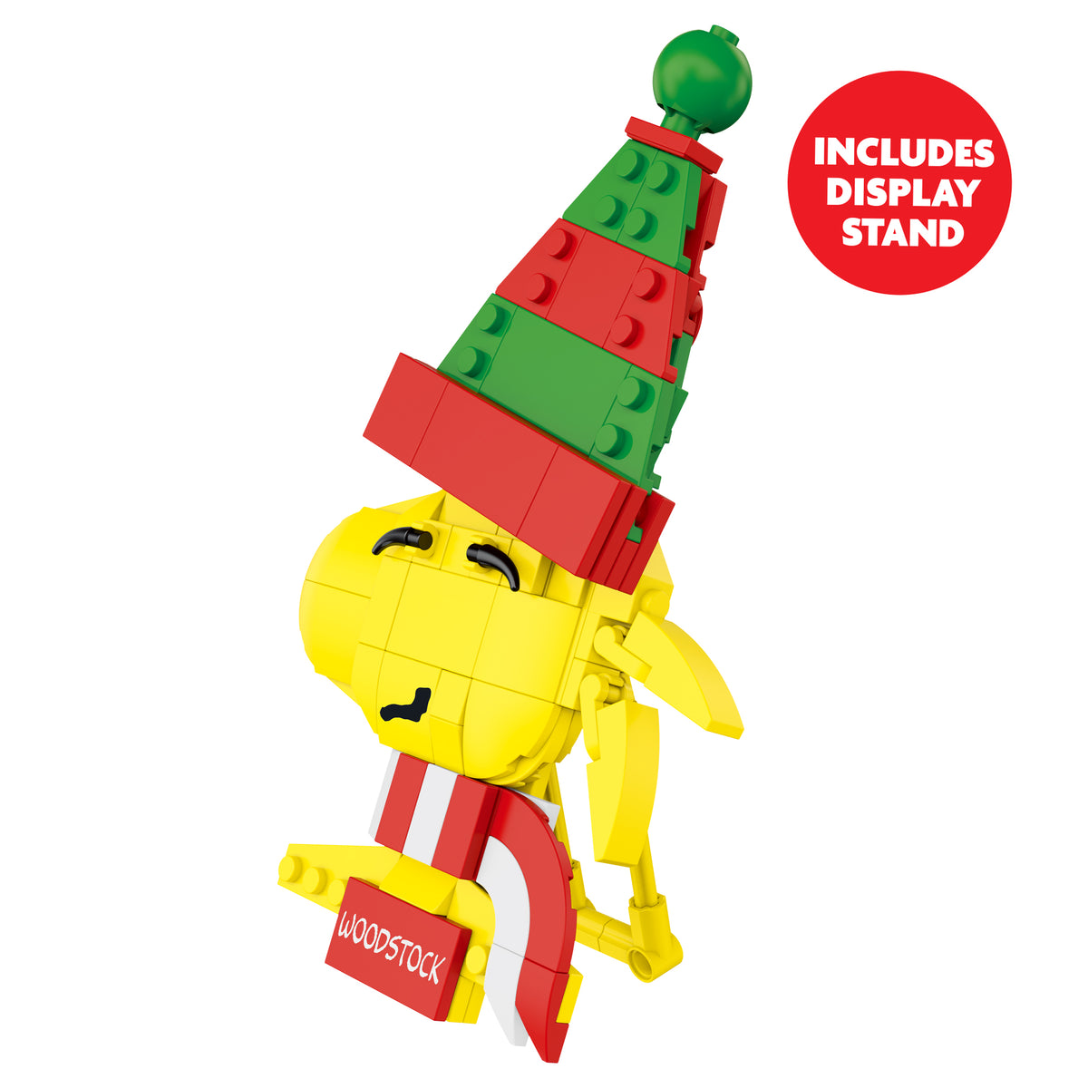 Toy figure with a green and red hat on a white background