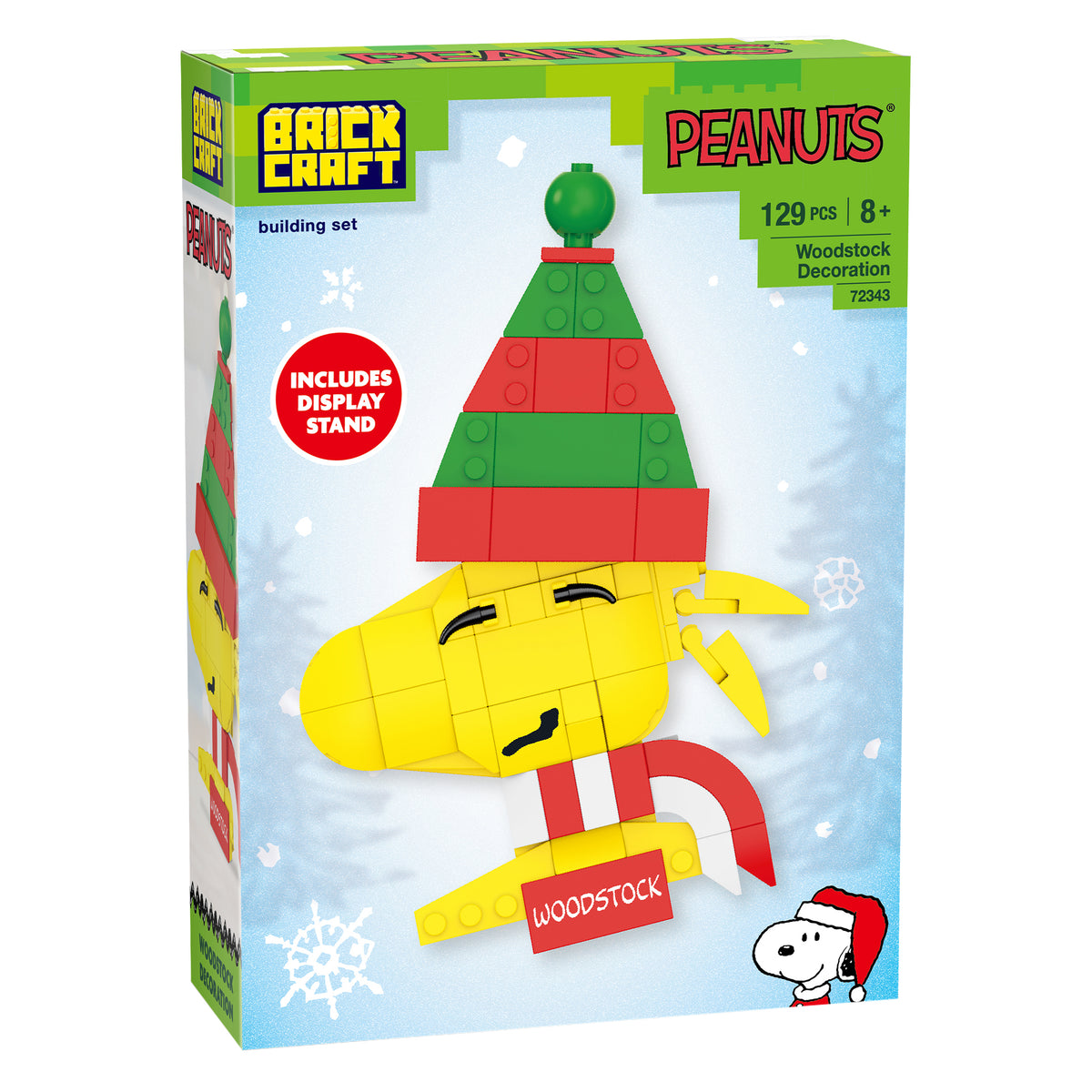 Brickcraft Peanuts Woodstock building set packaging with character illustration