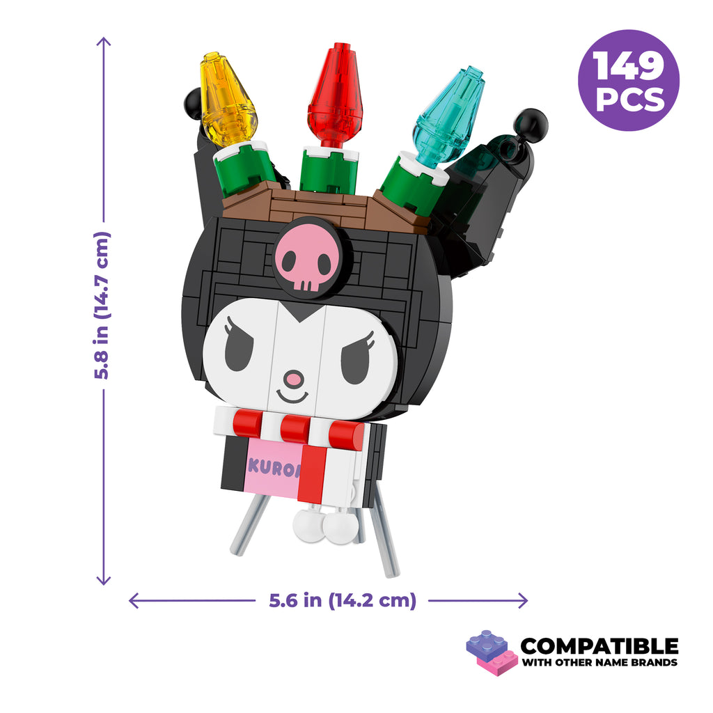 Toy figure with colorful hats and measurements on a white background