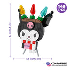 Toy figure with colorful hats and measurements on a white background