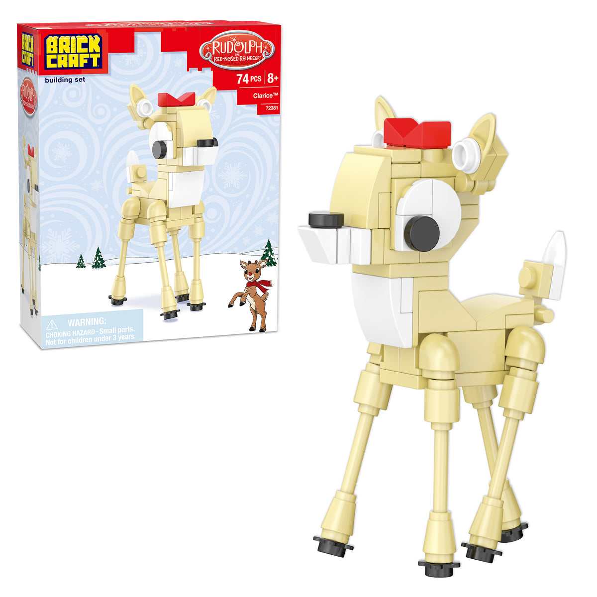 Toy reindeer building set on a white background