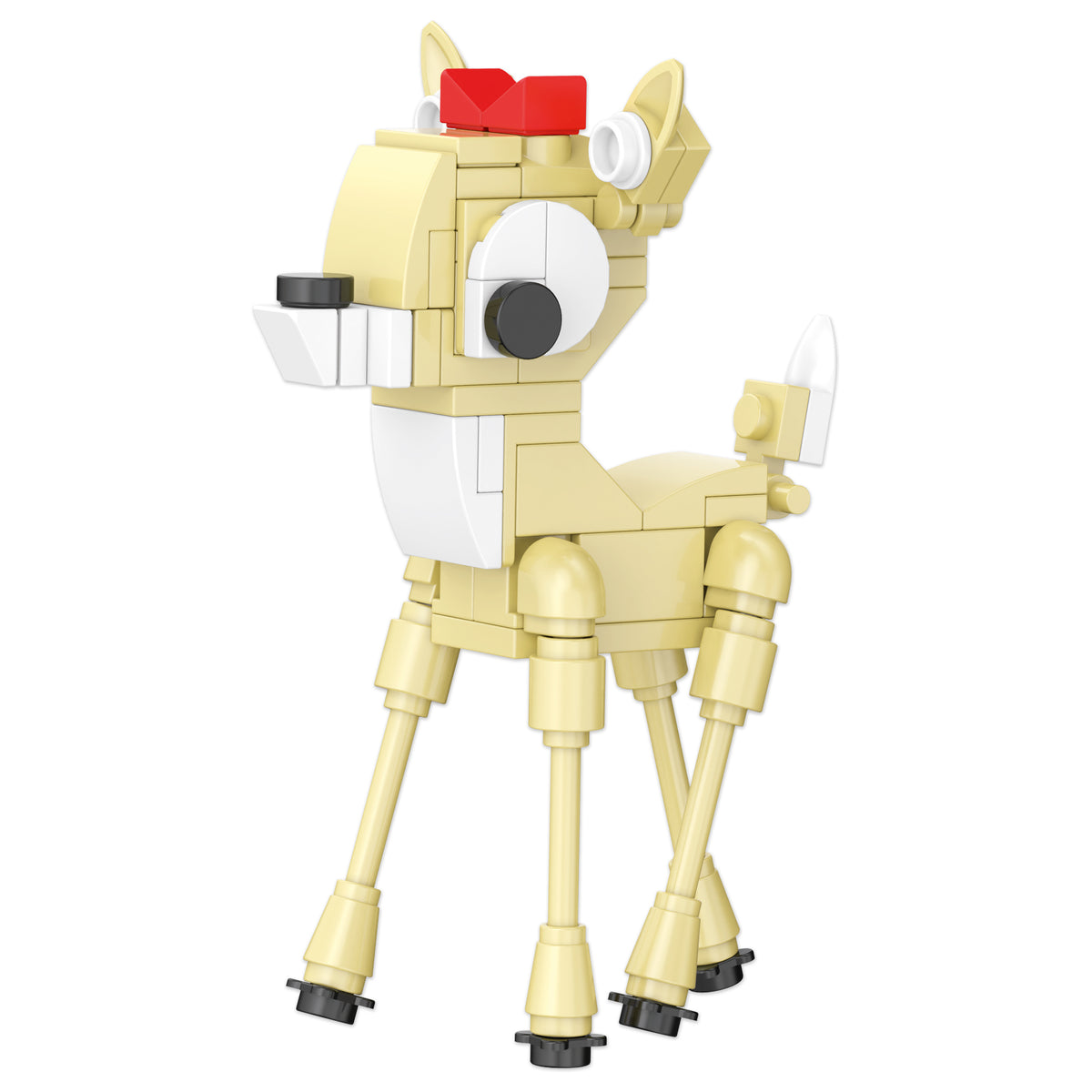 Toy Clarice figure made of interlocking bricks on a white background