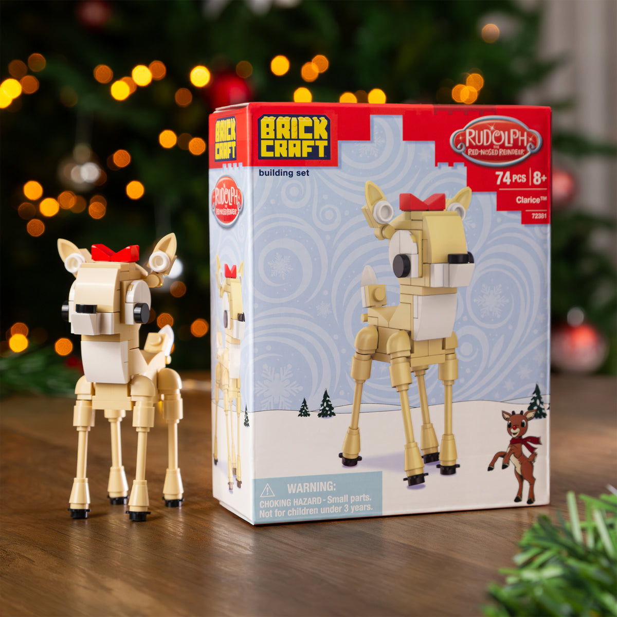 Brickcraft Rudolph building set with packaging against a festive background