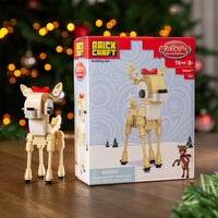 Brickcraft Rudolph building set with packaging against a festive background