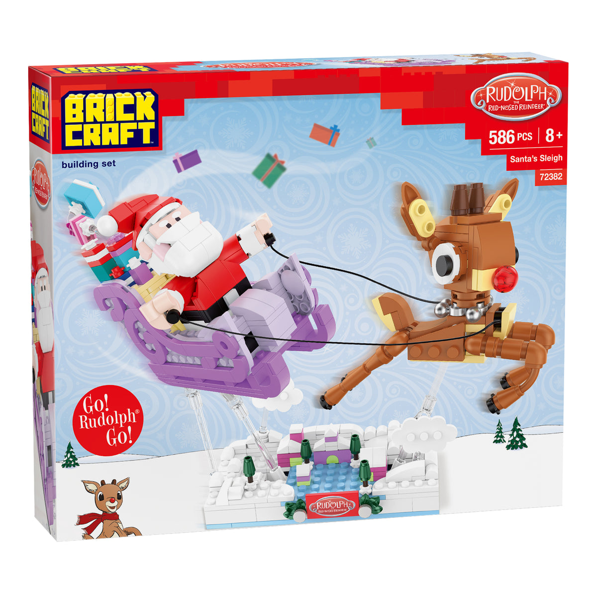 Brick Craft building set packaging featuring Santa Claus and Rudolph the Reindeer.