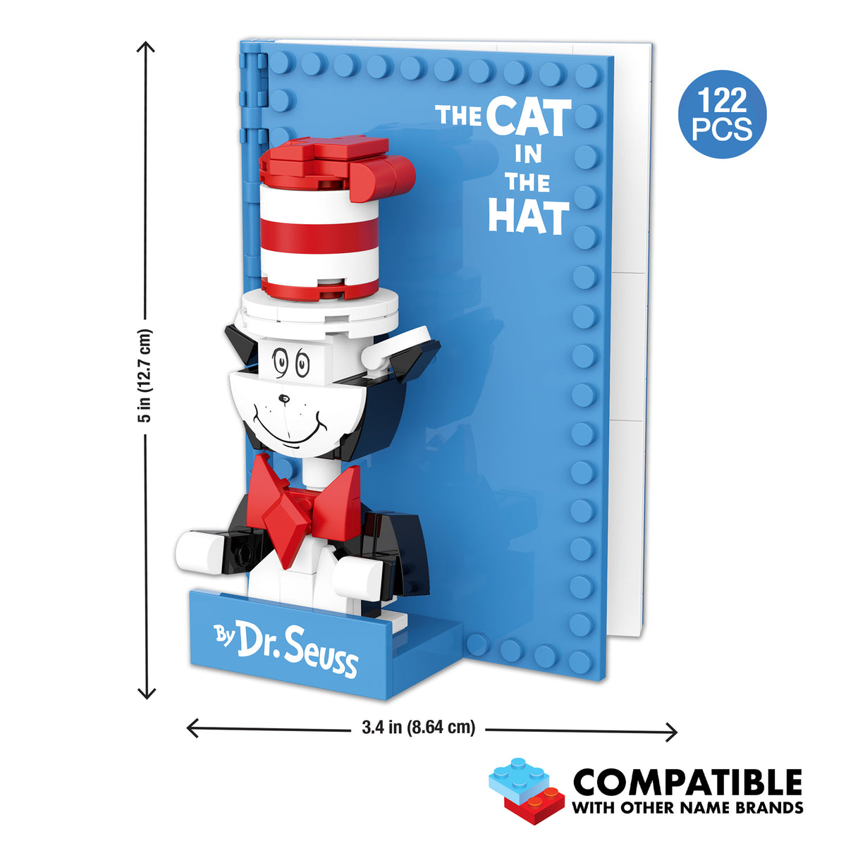 Cat in the Hat from Dr. Seuss, with packaging and measurements.