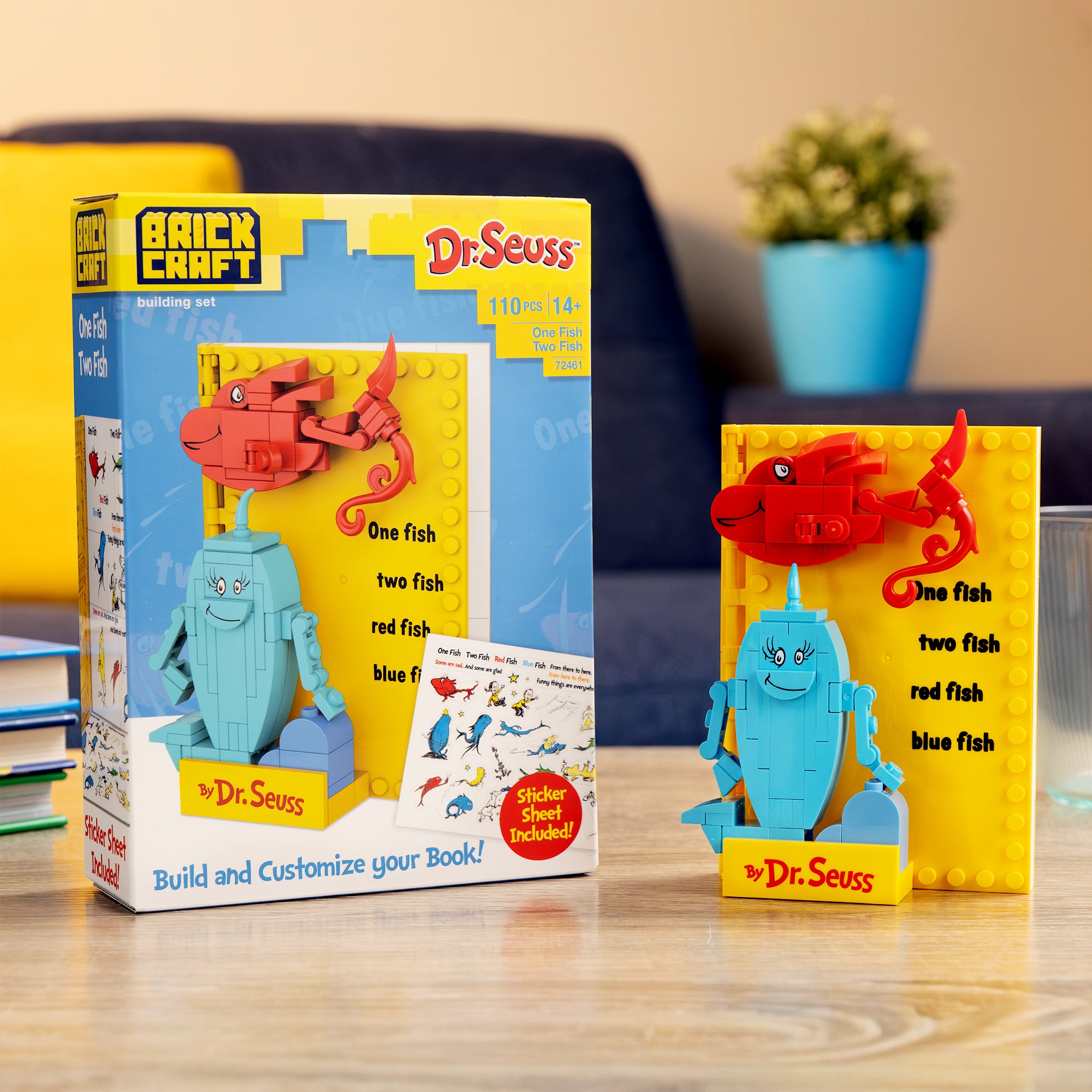 Dr. Seuss toy set with packaging on a wooden surface