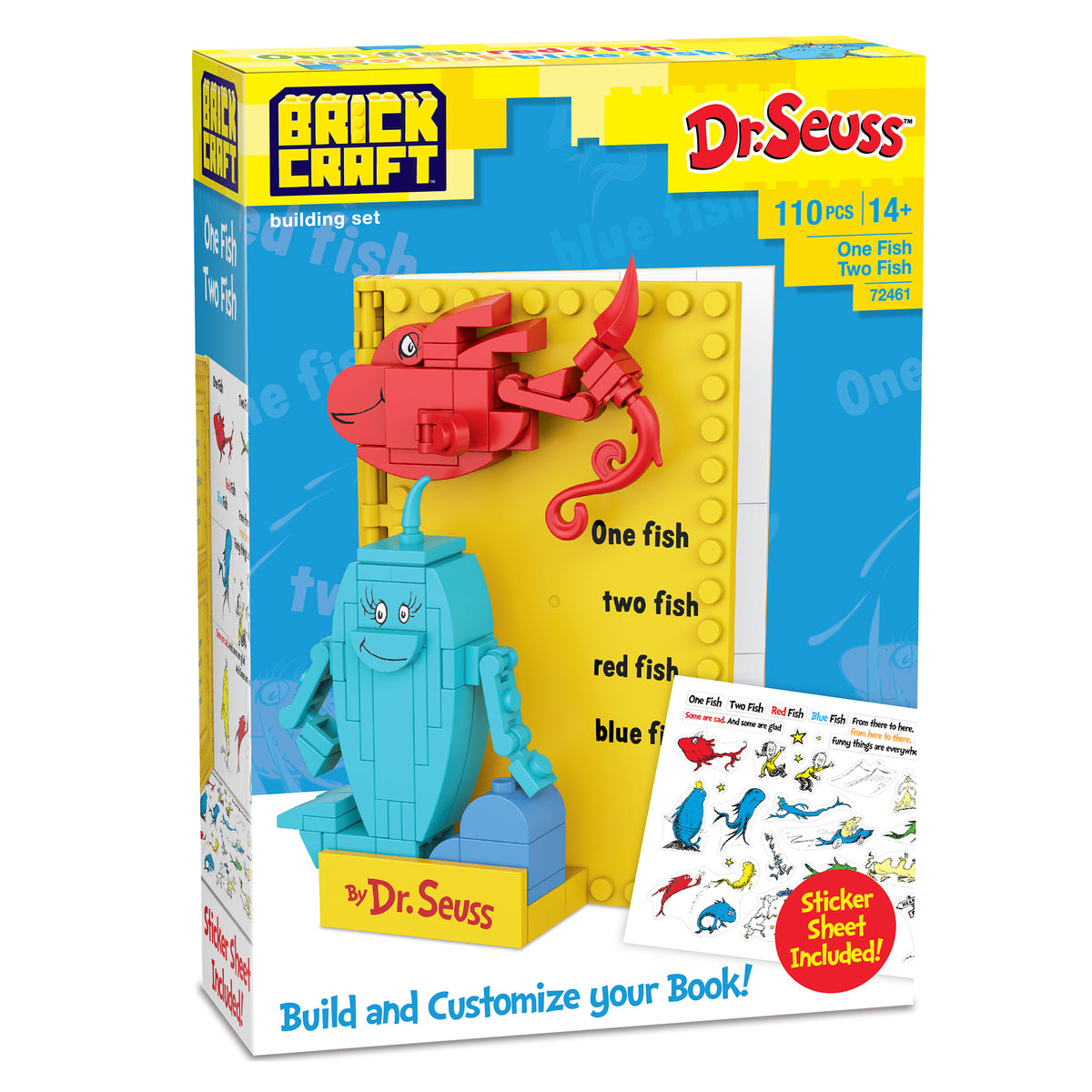 Brick Craft Dr. Seuss building set packaging with two fish figures on a white background