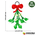 Christmas decoration with red bow and green leaves, compatible with other name brands, on a white background.