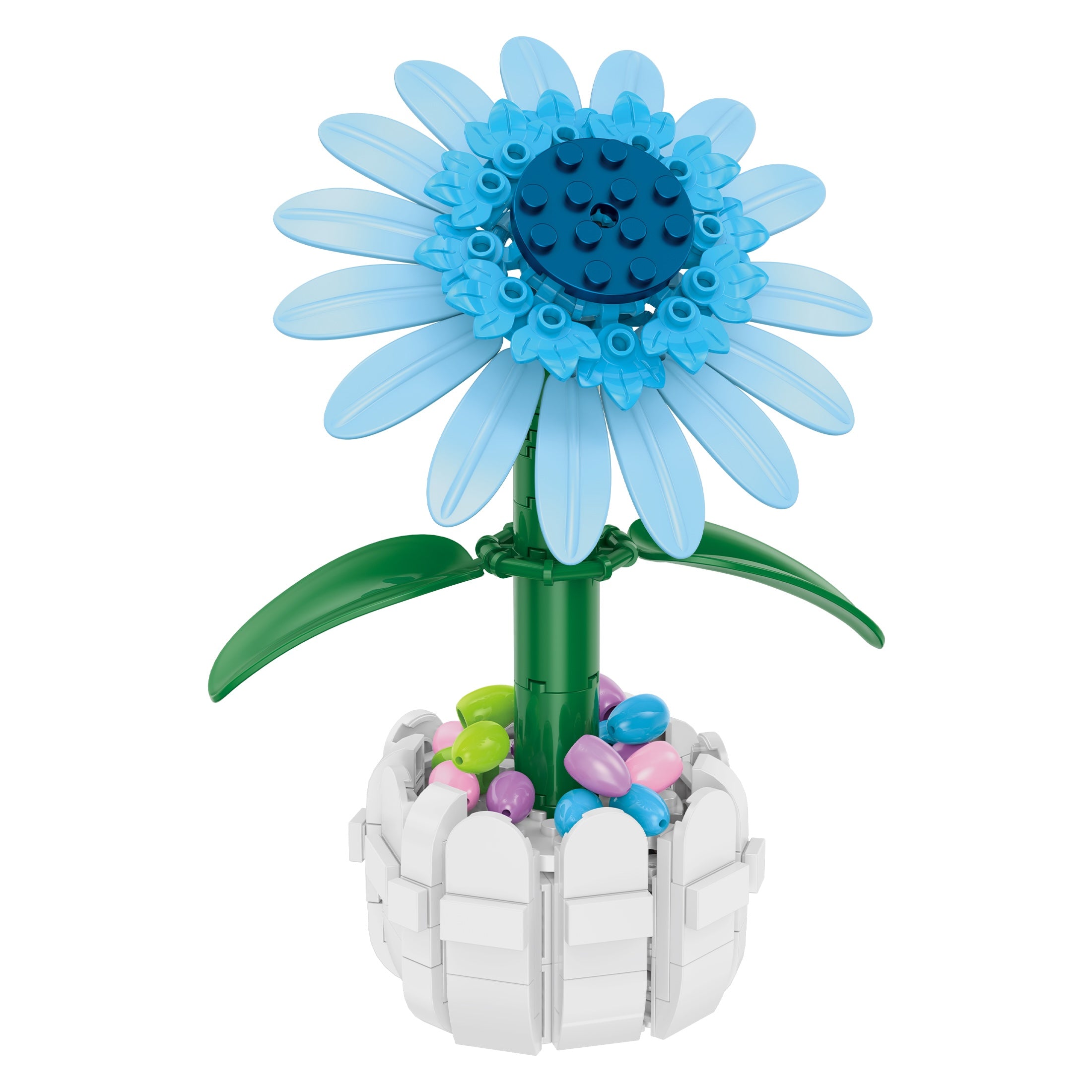 Brickcraft Blue Sunflower Picket Fence Pot Building Set - 213 Pieces