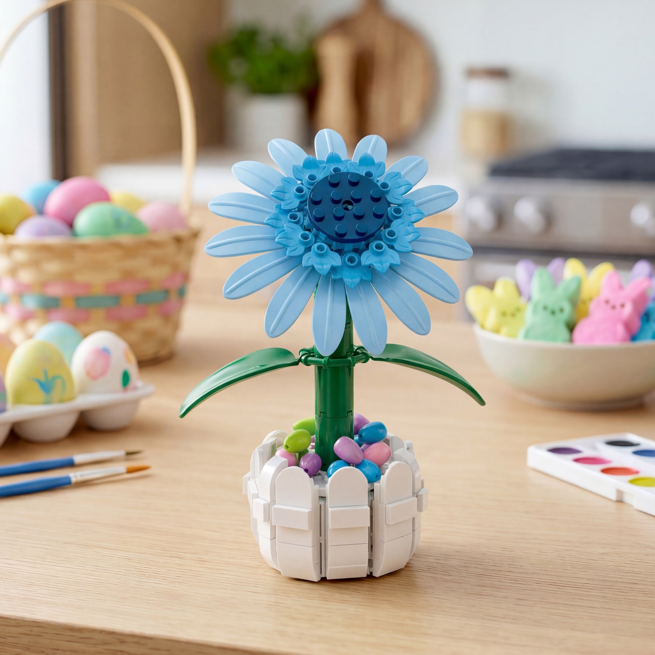 Brickcraft Blue Sunflower Picket Fence Pot Building Set - 213 Pieces