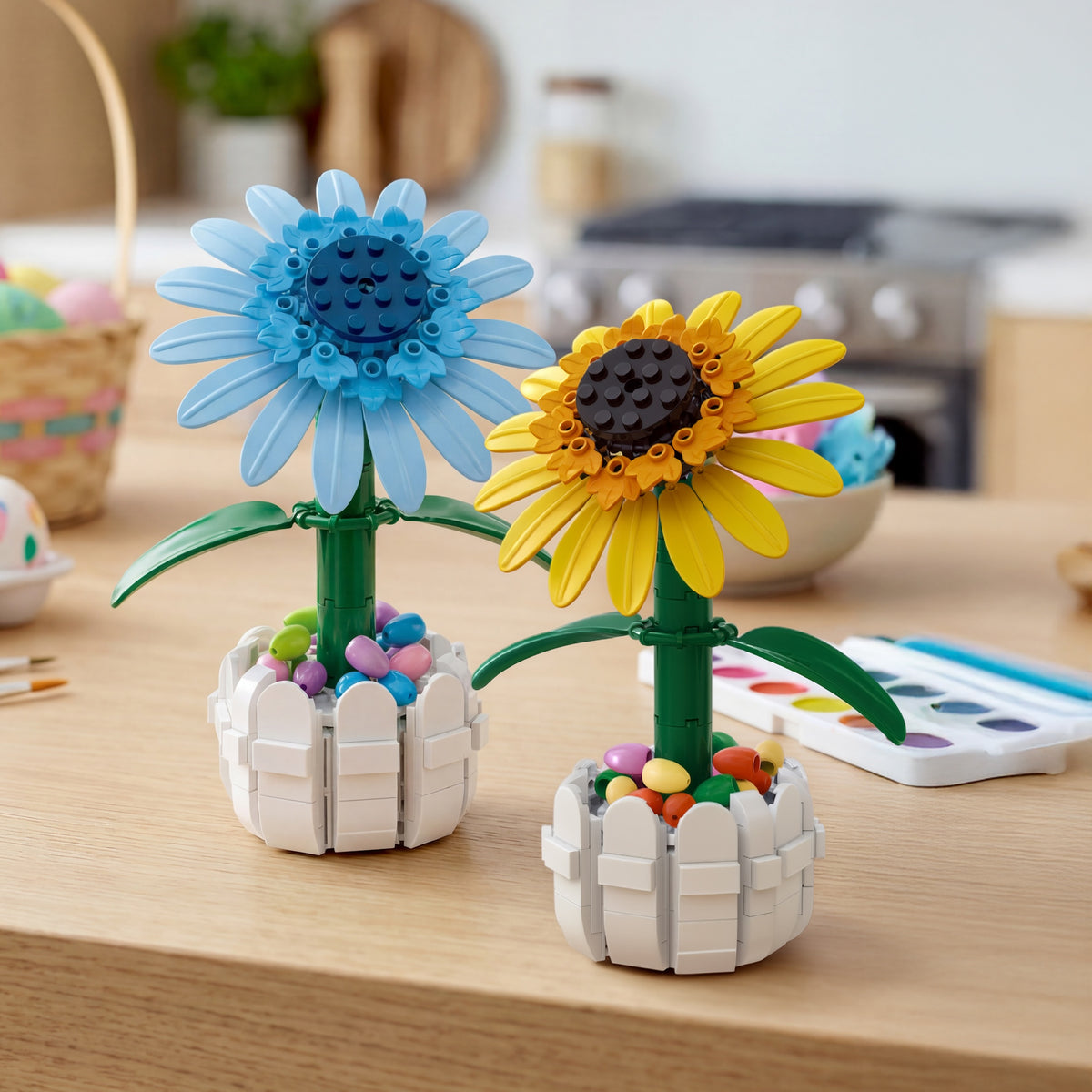 Blue Sunflower in Picket Fence Pot