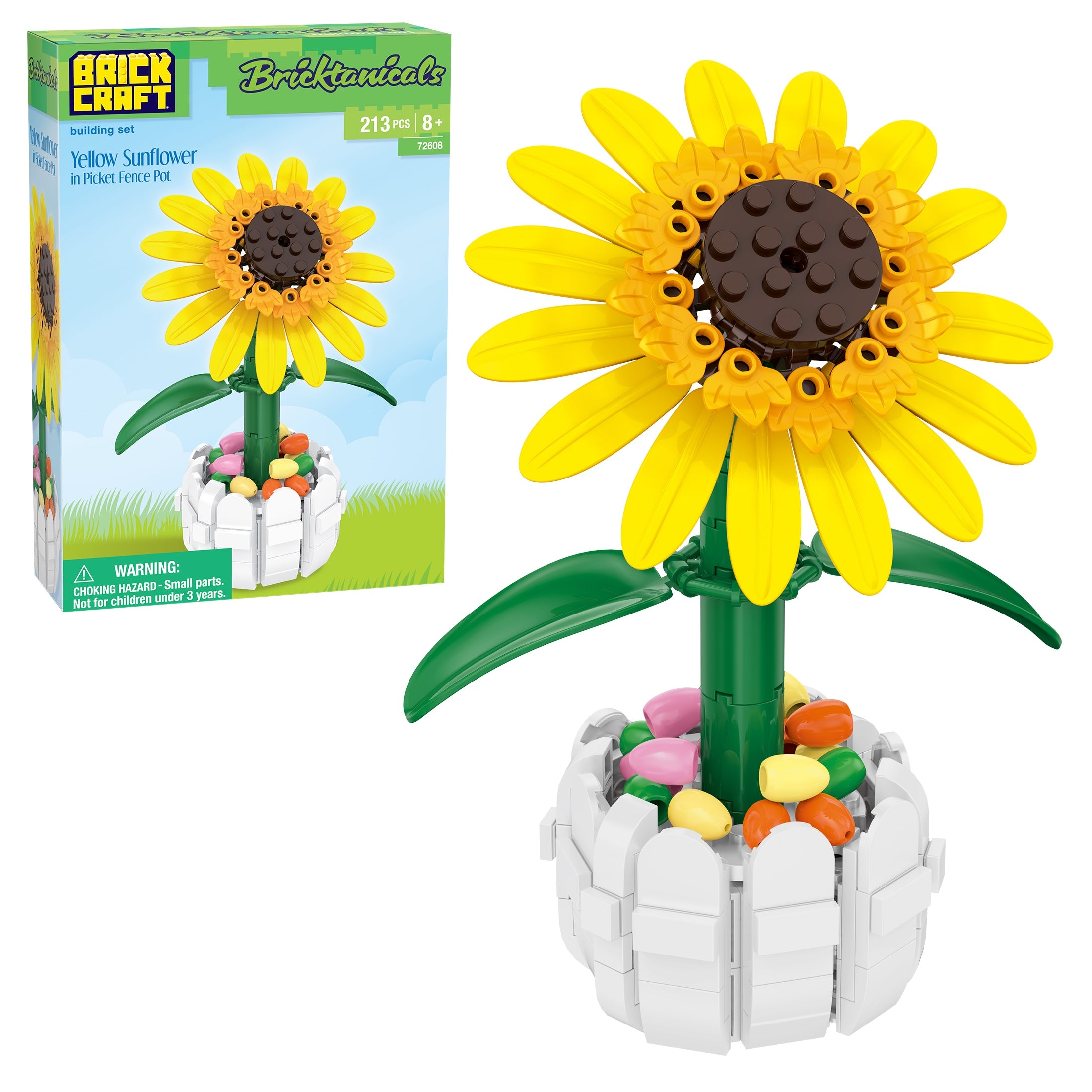 Brickcraft Yellow Sunflower Picket Fence Pot Building Set - 213 Pcs