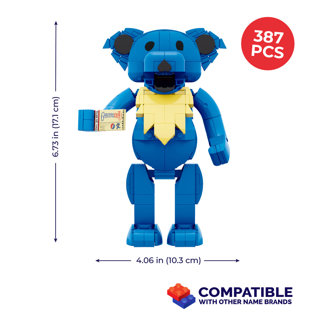 Stealie Blue Dancing Bear contents — Brickcraft brick set components and step-by-step build illustration.