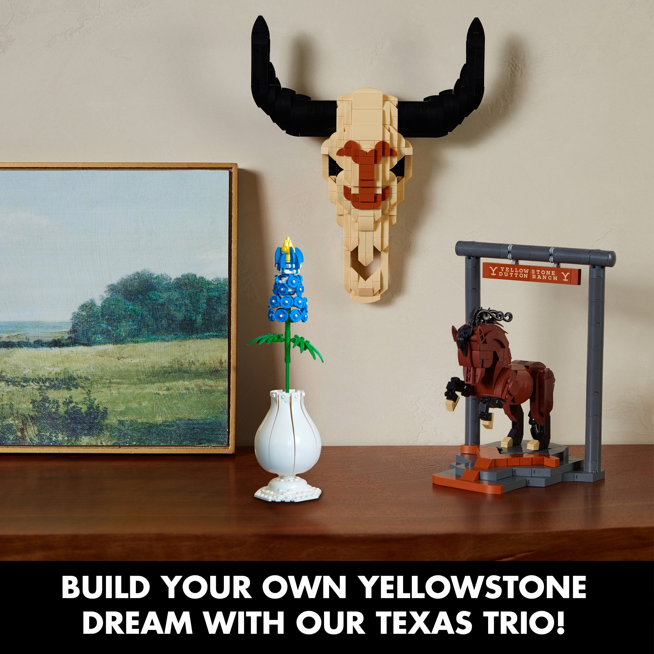 Brickcraft Yellowstone Bundle – Steer Skull, Horse & Bluebonnet Builds