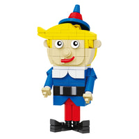 Toy figure made of interlocking bricks on a white background