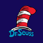 Dr. Seuss logo with red and white striped hat on a dark blue background
