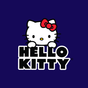 Hello Kitty logo with a red bow on a dark blue background