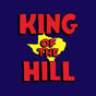 Text 'KING OF THE HILL' with a yellow outline of a state on a blue background
