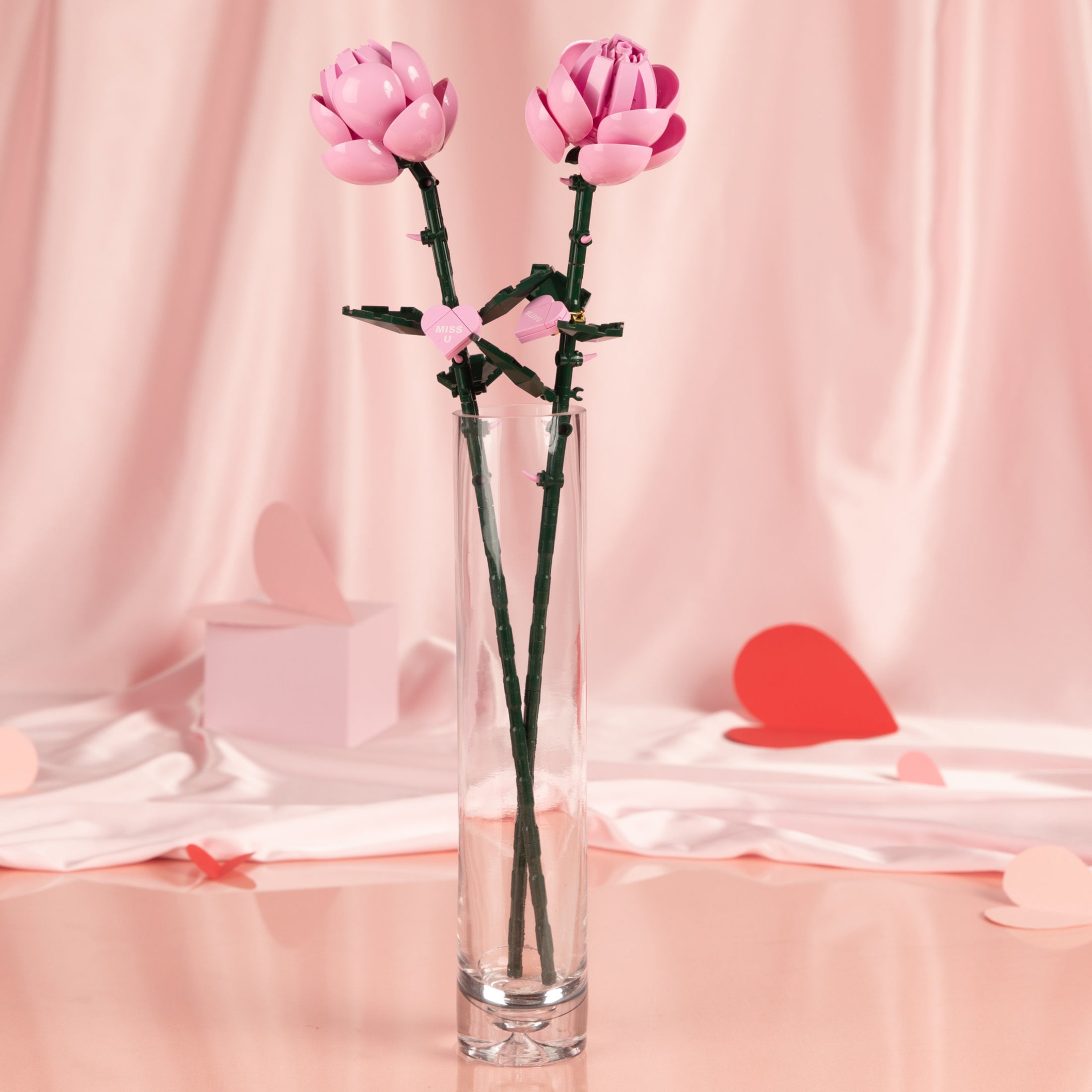 Bricktanicals Pink Long Stem Rose Brick Building Set – 102 Piece