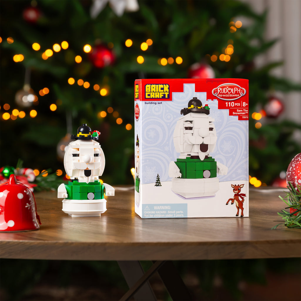 Brickcraft building set with a Christmas tree in the background